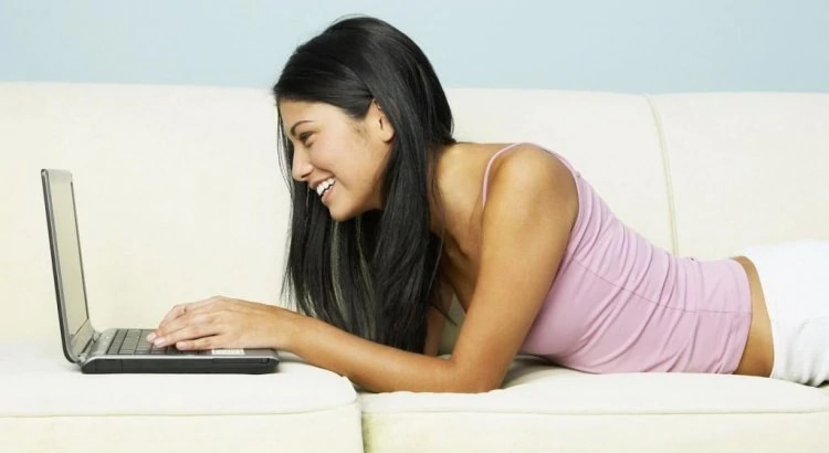 happy girl with laptop